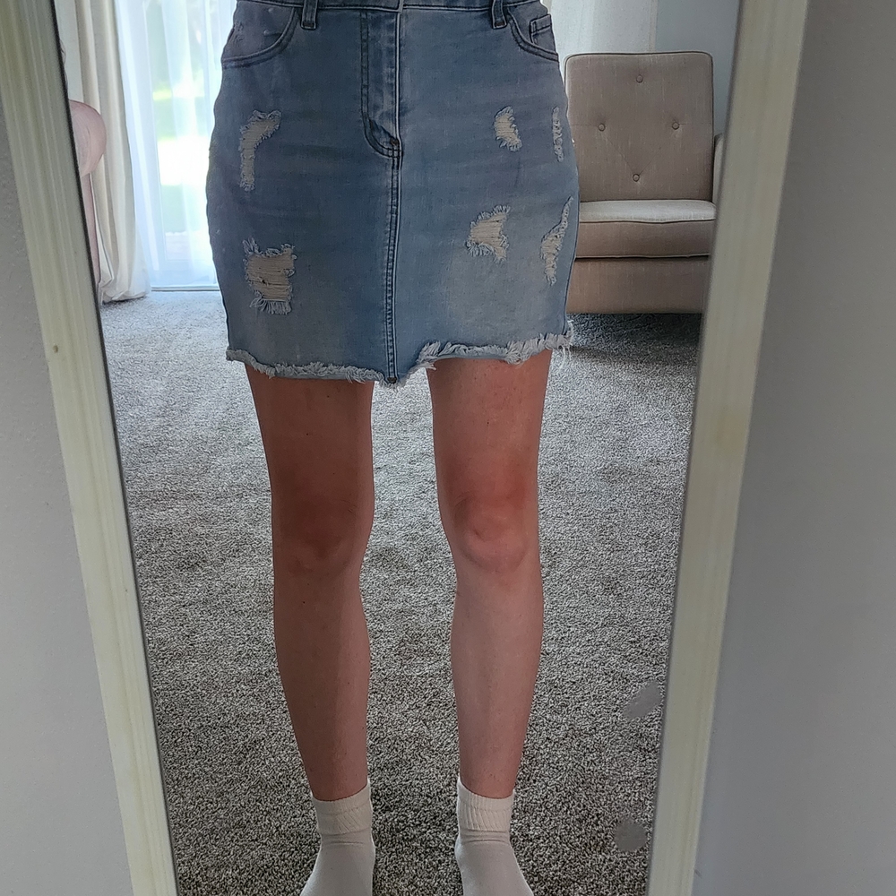 Light Blue Distressed Mini Skirt